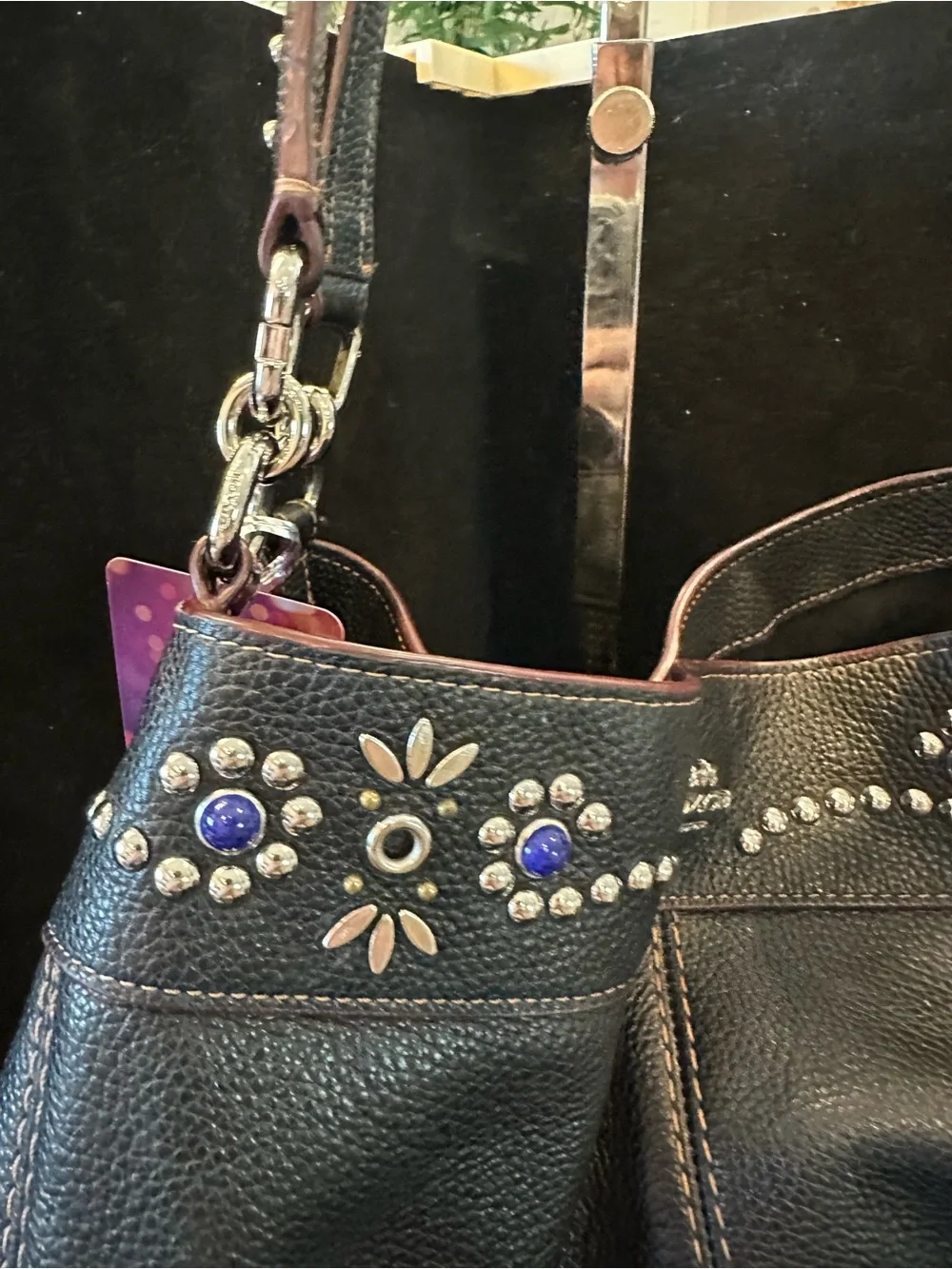Coach 2022 Lexy Shoulder Bag in black Pebbled Leather Studded Embellishment